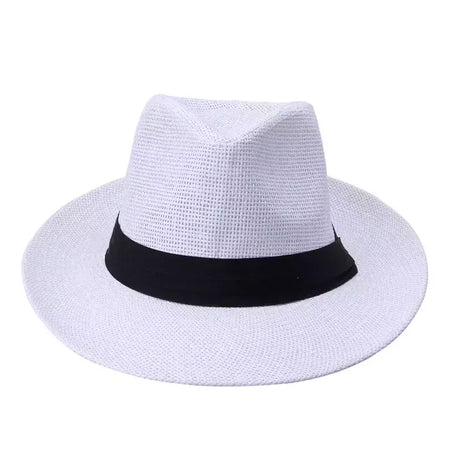 Chapéu de sol Trilby Jazz unissexo, aba grande, fita preta, chapéu Panamá palha de papel, boné casual feminino e masculino, moda quente, verão