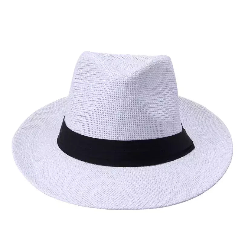 Chapéu de sol Trilby Jazz unissexo, aba grande, fita preta, chapéu Panamá palha de papel, boné casual feminino e masculino, moda quente, verão
