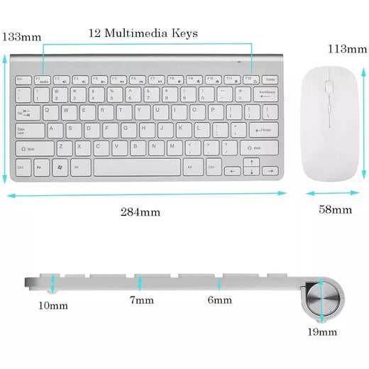 Ultra fino teclado sem fio e mouse combo, baixo ruído, computador, laptop, Windows, Mac