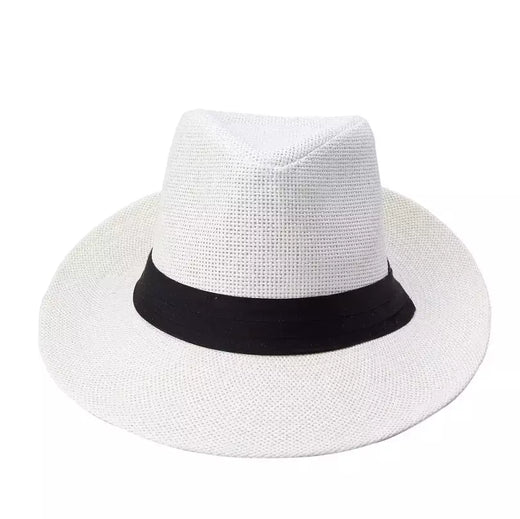 Chapéu de sol Trilby Jazz unissexo, aba grande, fita preta, chapéu Panamá palha de papel, boné casual feminino e masculino, moda quente, verão