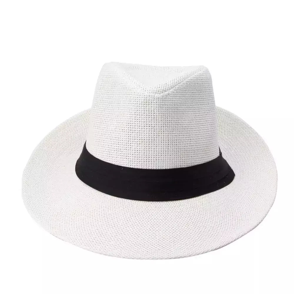 Chapéu de sol Trilby Jazz unissexo, aba grande, fita preta, chapéu Panamá palha de papel, boné casual feminino e masculino, moda quente, verão