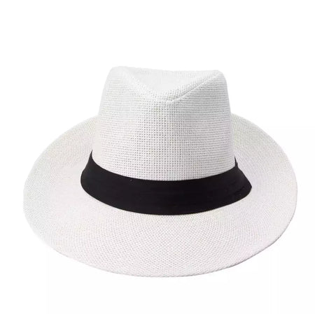 Chapéu de sol Trilby Jazz unissexo, aba grande, fita preta, chapéu Panamá palha de papel, boné casual feminino e masculino, moda quente, verão