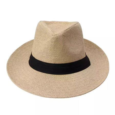 Chapéu de sol Trilby Jazz unissexo, aba grande, fita preta, chapéu Panamá palha de papel, boné casual feminino e masculino, moda quente, verão