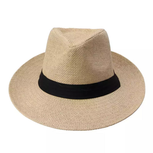 Chapéu de sol Trilby Jazz unissexo, aba grande, fita preta, chapéu Panamá palha de papel, boné casual feminino e masculino, moda quente, verão