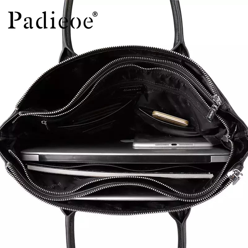 Padieoe-nova bolsa de couro genuíno de vaca, portfólio masculina de luxo, grande capacidade, bolsa tote para laptop
