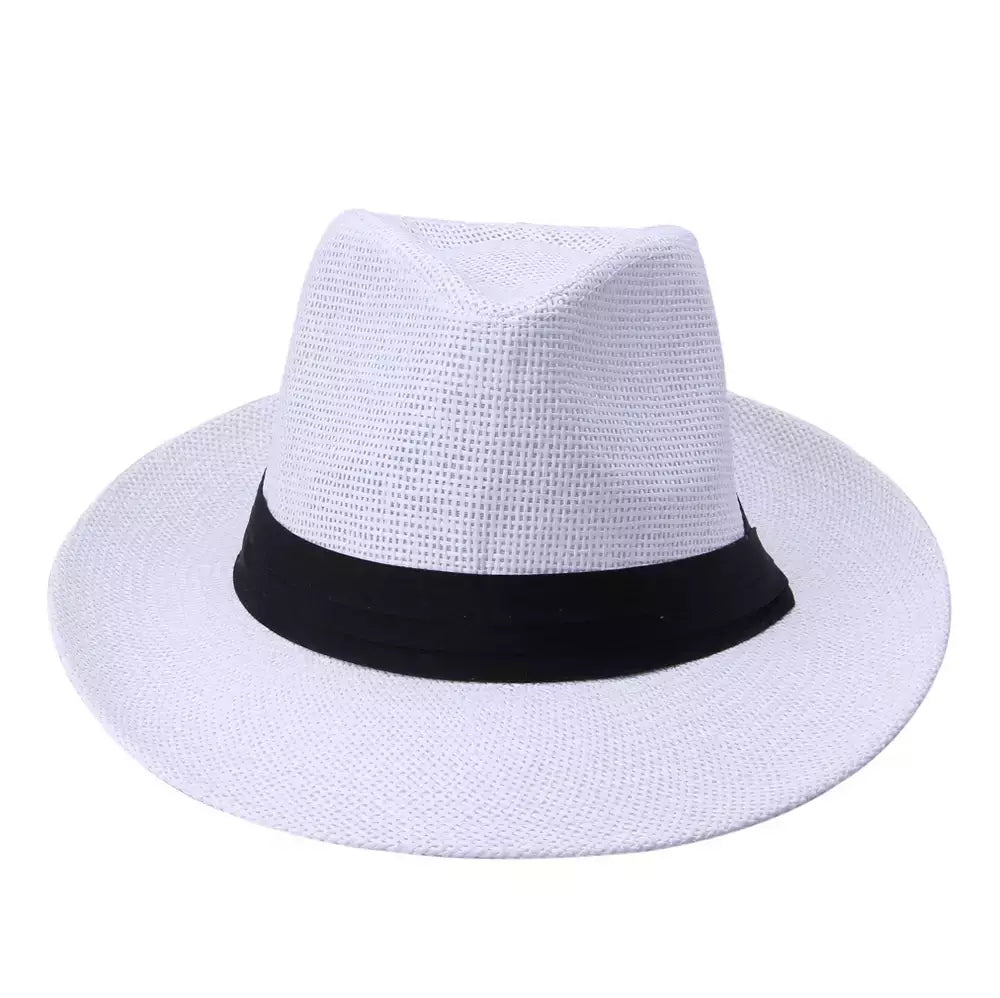 Chapéu de sol Trilby Jazz unissexo, aba grande, fita preta, chapéu Panamá palha de papel, boné casual feminino e masculino, moda quente, verão