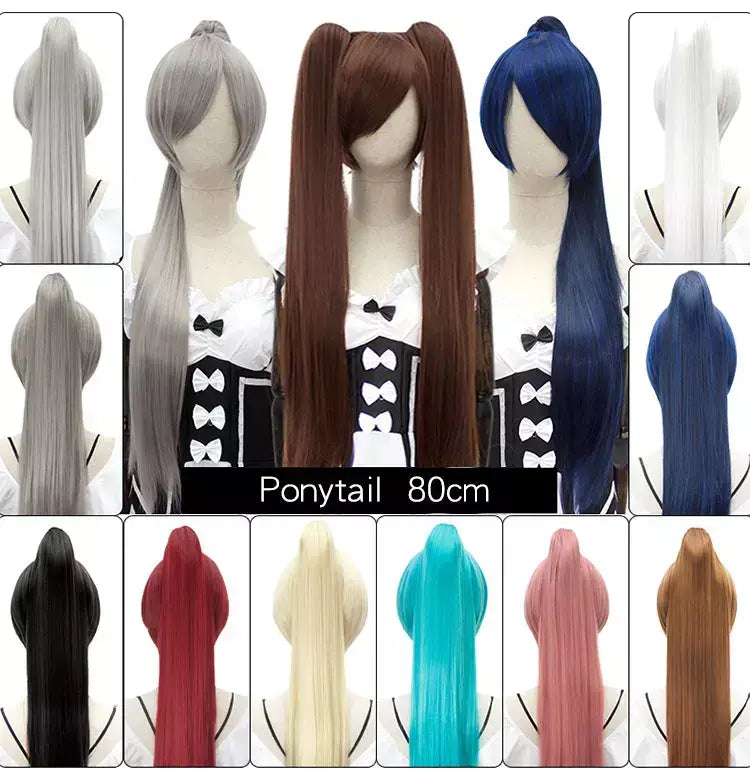 Hsiu 80cm longo staight rabo de cavalo clipe peruca cosplay fibra de alta temperatura perucas sintéticas anime festa rabo de cavalo perucas 14 cores