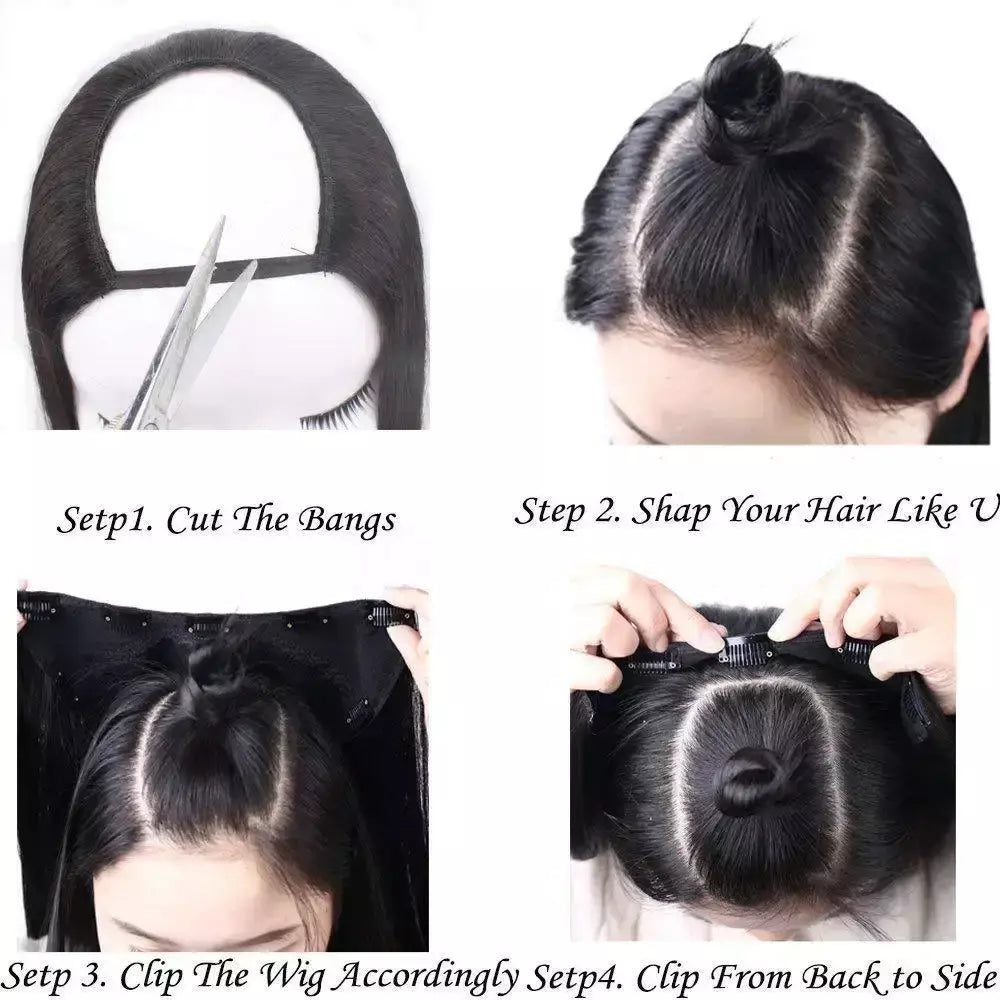 Brilho completo u parte peruca de cabelo humano máquina de cor sólida remy cabelo humano meia peruca clipe em uma peça invisível u forma perucas em linha reta
