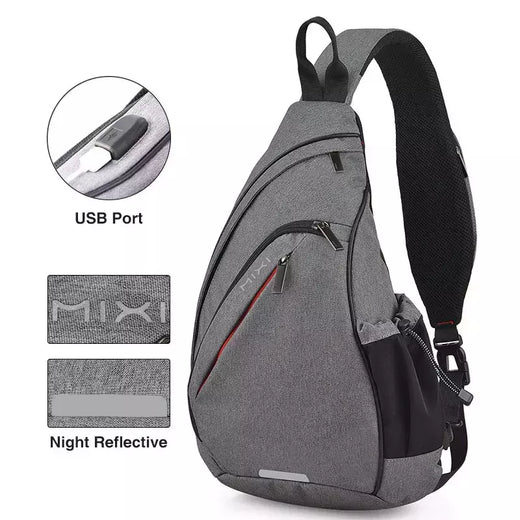 Mixi-Mochila de Ombro para Homens e Mulheres, Bolsa Crossbody Sling USB, Meninos Ciclismo, Esportes, Viagem, Moda Versátil, Bolsa de Estudante