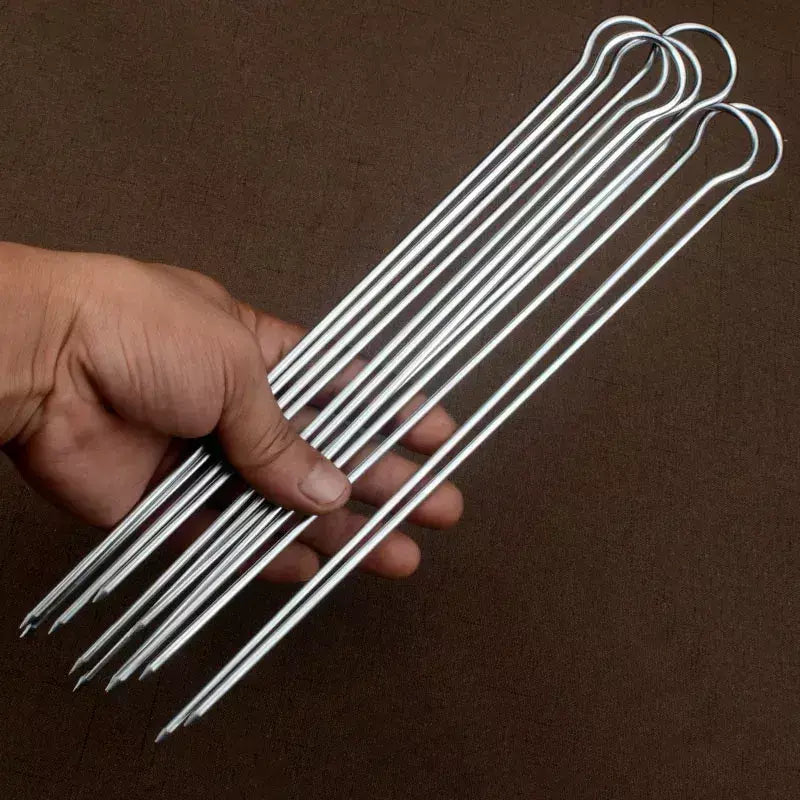 Conjunto de espetos de kebab para churrasco duplo, 6/peças em aço inoxidável, espetos de metal para grelhar, varas para piquenique, acampamento, ferramentas de churrasco