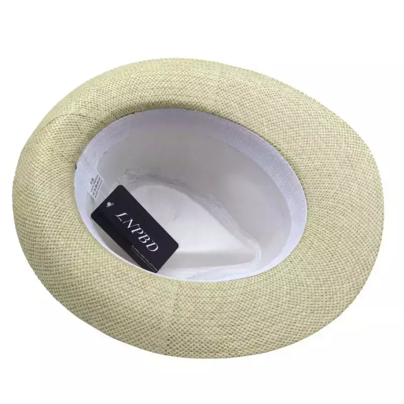 Chapéu de sol Trilby Jazz unissexo, aba grande, fita preta, chapéu Panamá palha de papel, boné casual feminino e masculino, moda quente, verão