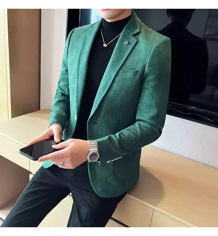 Nova Moda Terno Casaco dos homens Slim Fit Deerskin Veludo Elegante Luxo Blazer Casaco Negócios Casual Casamento Plus Size Terno 4XL-S