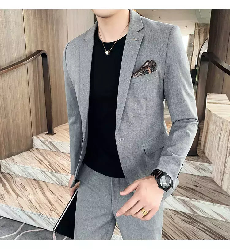 (Blazer + calças) high-end marca formal negócios xadrez terno dos homens noivo vestido de casamento cor sólida palco desempenho smoking S-7XL