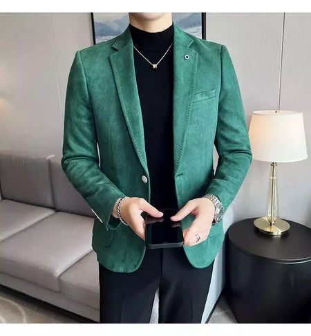 Nova Moda Terno Casaco dos homens Slim Fit Deerskin Veludo Elegante Luxo Blazer Casaco Negócios Casual Casamento Plus Size Terno 4XL-S