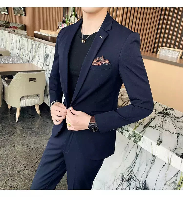 (Blazer + calças) high-end marca formal negócios xadrez terno dos homens noivo vestido de casamento cor sólida palco desempenho smoking S-7XL
