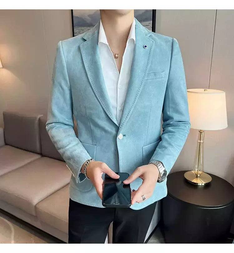 Nova Moda Terno Casaco dos homens Slim Fit Deerskin Veludo Elegante Luxo Blazer Casaco Negócios Casual Casamento Plus Size Terno 4XL-S