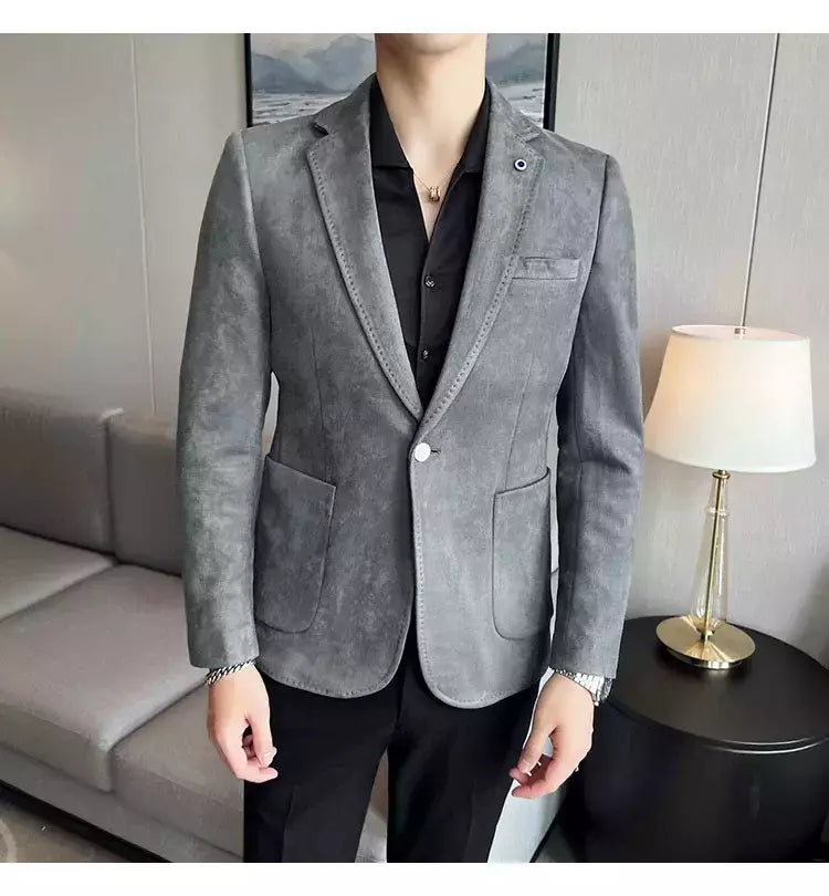 Nova Moda Terno Casaco dos homens Slim Fit Deerskin Veludo Elegante Luxo Blazer Casaco Negócios Casual Casamento Plus Size Terno 4XL-S