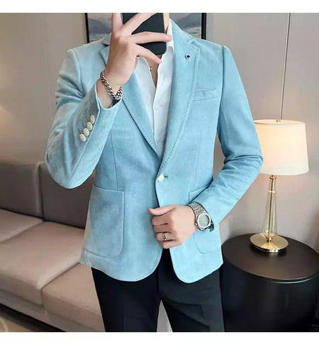 Nova Moda Terno Casaco dos homens Slim Fit Deerskin Veludo Elegante Luxo Blazer Casaco Negócios Casual Casamento Plus Size Terno 4XL-S