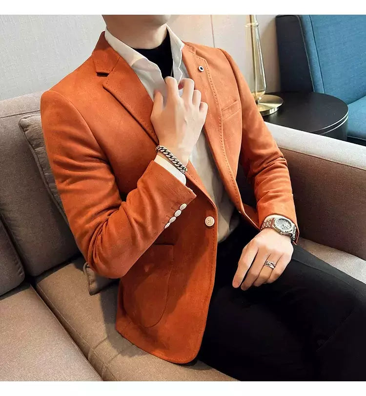 Nova Moda Terno Casaco dos homens Slim Fit Deerskin Veludo Elegante Luxo Blazer Casaco Negócios Casual Casamento Plus Size Terno 4XL-S