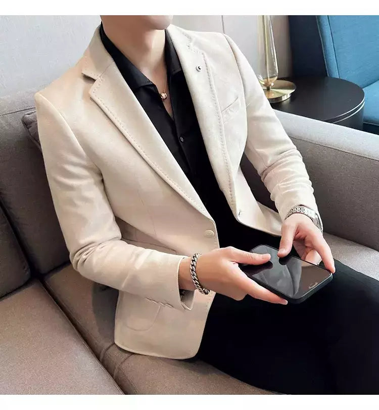 Nova Moda Terno Casaco dos homens Slim Fit Deerskin Veludo Elegante Luxo Blazer Casaco Negócios Casual Casamento Plus Size Terno 4XL-S
