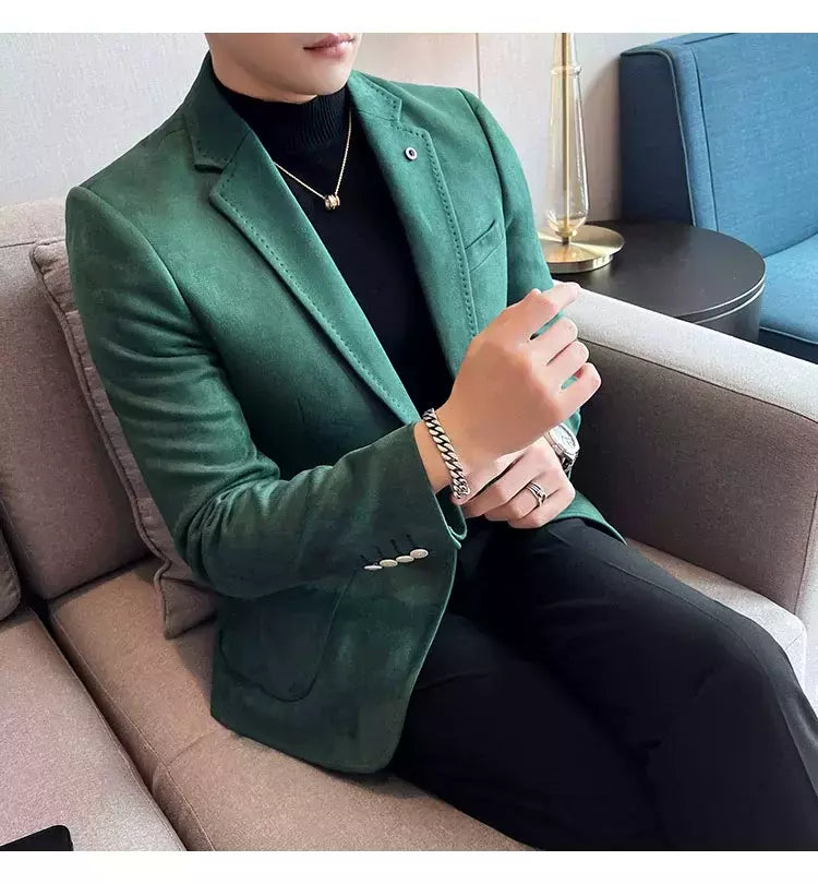 Nova Moda Terno Casaco dos homens Slim Fit Deerskin Veludo Elegante Luxo Blazer Casaco Negócios Casual Casamento Plus Size Terno 4XL-S