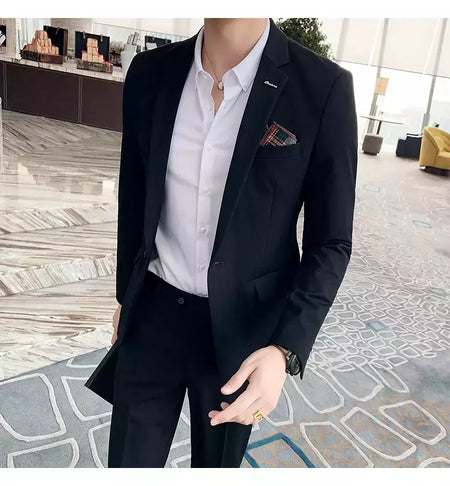 (Blazer + calças) high-end marca formal negócios xadrez terno dos homens noivo vestido de casamento cor sólida palco desempenho smoking S-7XL