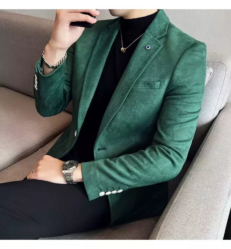 Nova Moda Terno Casaco dos homens Slim Fit Deerskin Veludo Elegante Luxo Blazer Casaco Negócios Casual Casamento Plus Size Terno 4XL-S