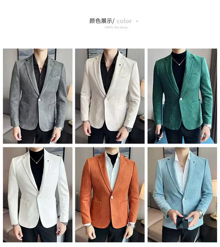 Nova Moda Terno Casaco dos homens Slim Fit Deerskin Veludo Elegante Luxo Blazer Casaco Negócios Casual Casamento Plus Size Terno 4XL-S