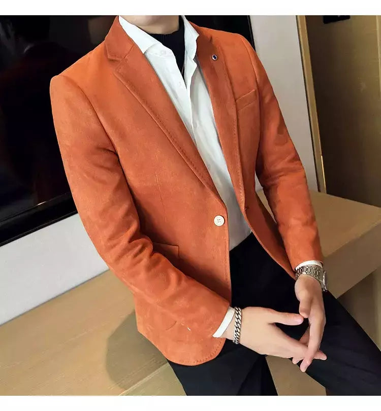 Nova Moda Terno Casaco dos homens Slim Fit Deerskin Veludo Elegante Luxo Blazer Casaco Negócios Casual Casamento Plus Size Terno 4XL-S