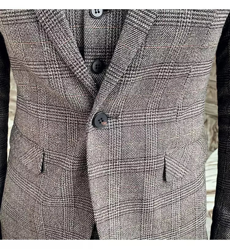 (Blazer + calças) high-end marca formal negócios xadrez terno dos homens noivo vestido de casamento cor sólida palco desempenho smoking S-7XL