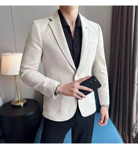 Nova Moda Terno Casaco dos homens Slim Fit Deerskin Veludo Elegante Luxo Blazer Casaco Negócios Casual Casamento Plus Size Terno 4XL-S
