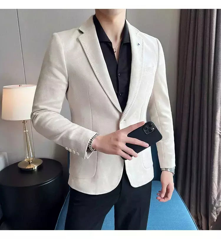 Nova Moda Terno Casaco dos homens Slim Fit Deerskin Veludo Elegante Luxo Blazer Casaco Negócios Casual Casamento Plus Size Terno 4XL-S