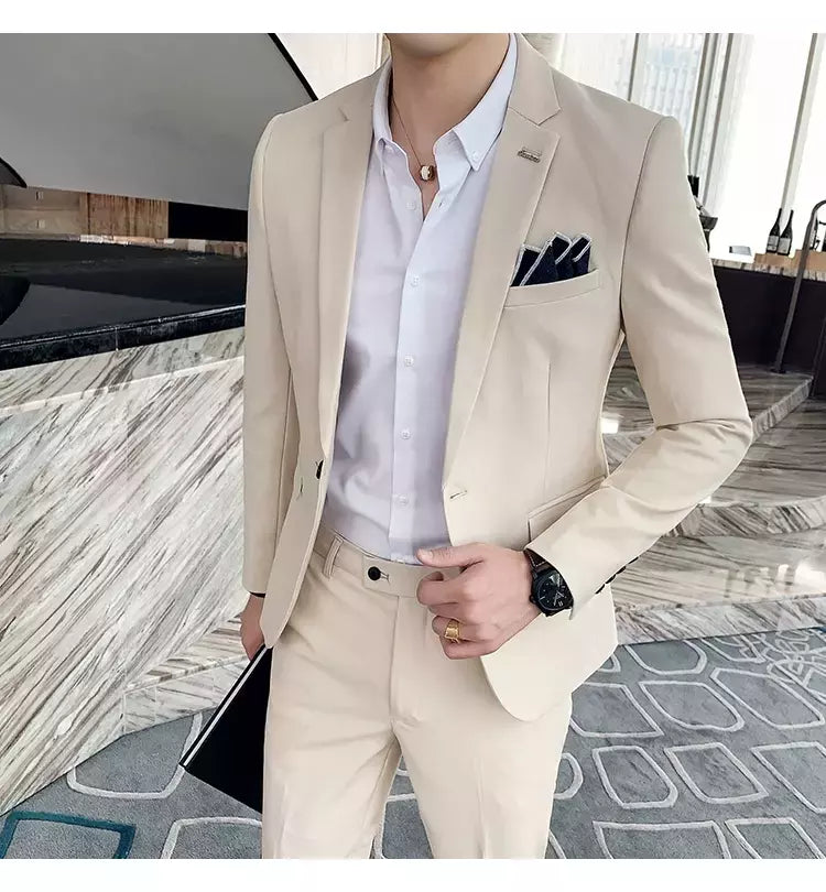(Blazer + calças) high-end marca formal negócios xadrez terno dos homens noivo vestido de casamento cor sólida palco desempenho smoking S-7XL