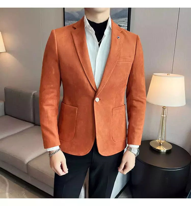 Nova Moda Terno Casaco dos homens Slim Fit Deerskin Veludo Elegante Luxo Blazer Casaco Negócios Casual Casamento Plus Size Terno 4XL-S