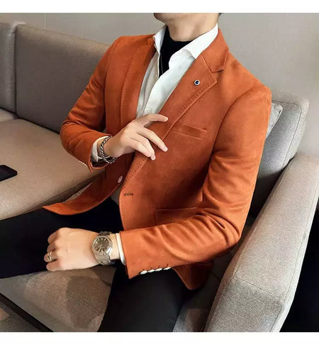 Nova Moda Terno Casaco dos homens Slim Fit Deerskin Veludo Elegante Luxo Blazer Casaco Negócios Casual Casamento Plus Size Terno 4XL-S