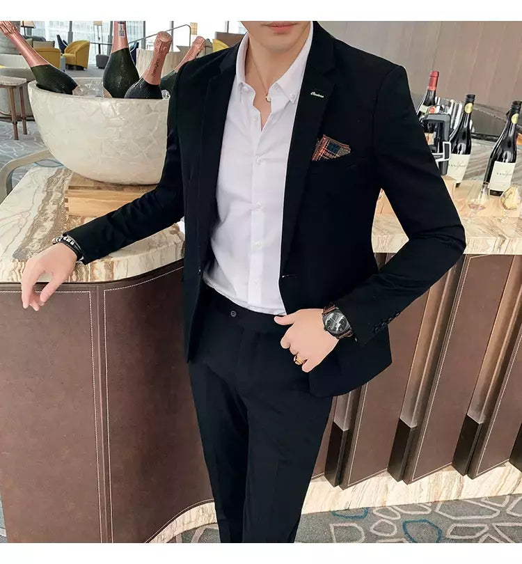 (Blazer + calças) high-end marca formal negócios xadrez terno dos homens noivo vestido de casamento cor sólida palco desempenho smoking S-7XL