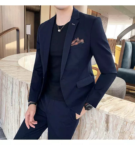 (Blazer + calças) high-end marca formal negócios xadrez terno dos homens noivo vestido de casamento cor sólida palco desempenho smoking S-7XL