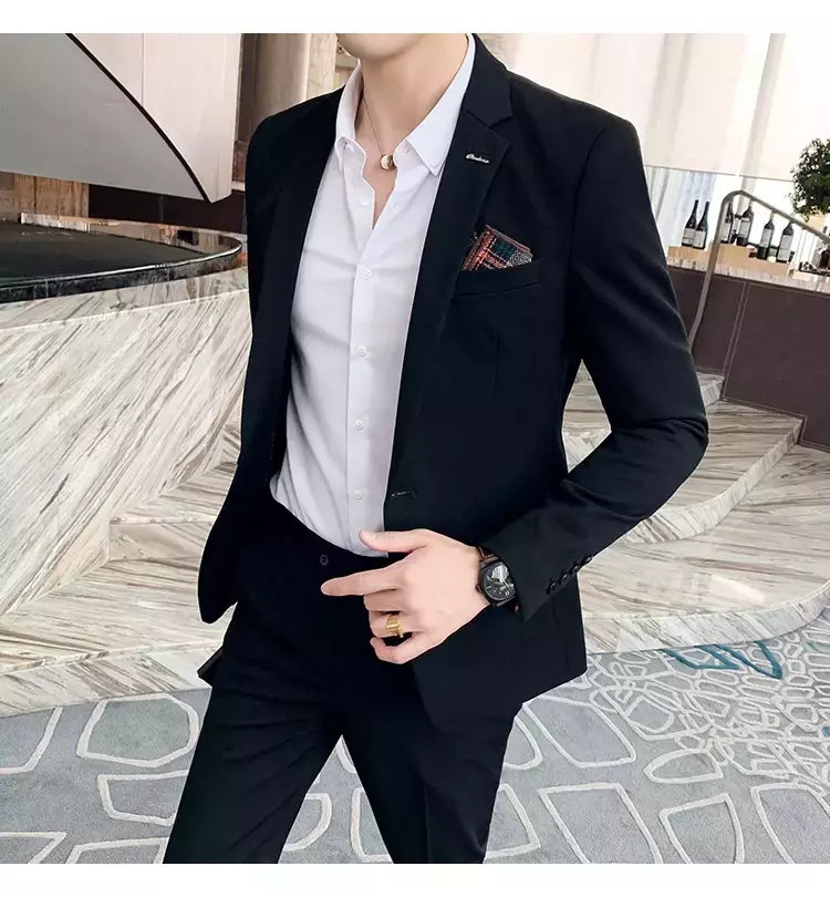 (Blazer + calças) high-end marca formal negócios xadrez terno dos homens noivo vestido de casamento cor sólida palco desempenho smoking S-7XL