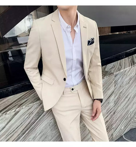 (Blazer + calças) high-end marca formal negócios xadrez terno dos homens noivo vestido de casamento cor sólida palco desempenho smoking S-7XL