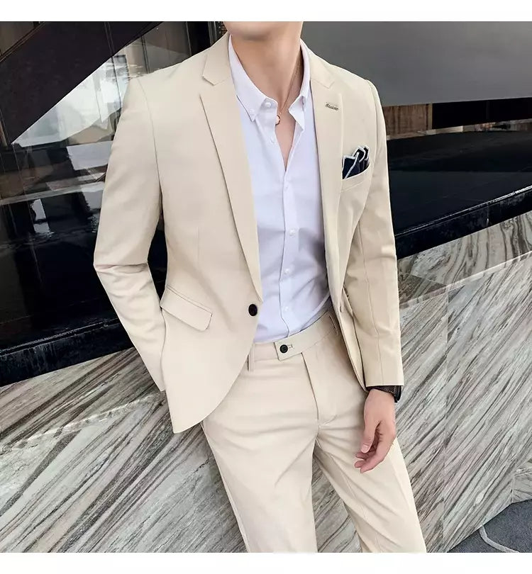 (Blazer + calças) high-end marca formal negócios xadrez terno dos homens noivo vestido de casamento cor sólida palco desempenho smoking S-7XL