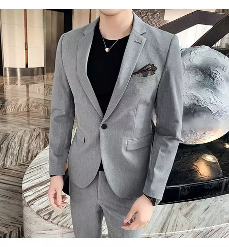(Blazer + calças) high-end marca formal negócios xadrez terno dos homens noivo vestido de casamento cor sólida palco desempenho smoking S-7XL