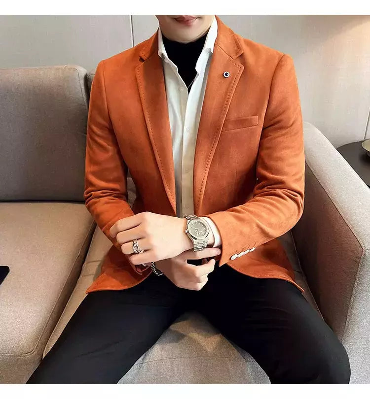 Nova Moda Terno Casaco dos homens Slim Fit Deerskin Veludo Elegante Luxo Blazer Casaco Negócios Casual Casamento Plus Size Terno 4XL-S