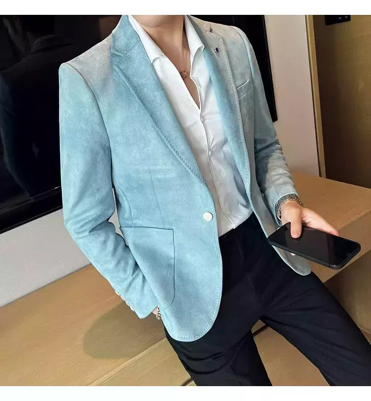 Nova Moda Terno Casaco dos homens Slim Fit Deerskin Veludo Elegante Luxo Blazer Casaco Negócios Casual Casamento Plus Size Terno 4XL-S