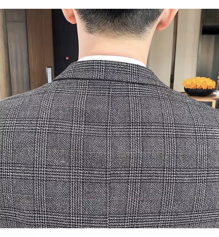 (Blazer + calças) high-end marca formal negócios xadrez terno dos homens noivo vestido de casamento cor sólida palco desempenho smoking S-7XL