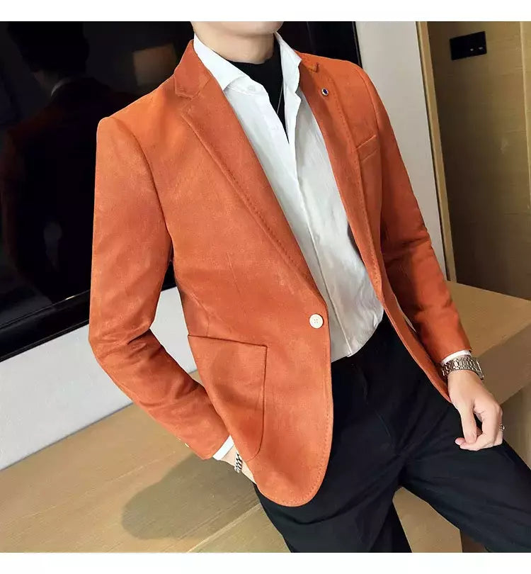 Nova Moda Terno Casaco dos homens Slim Fit Deerskin Veludo Elegante Luxo Blazer Casaco Negócios Casual Casamento Plus Size Terno 4XL-S
