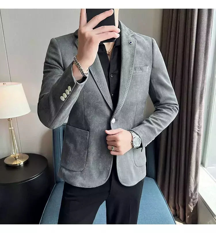 Nova Moda Terno Casaco dos homens Slim Fit Deerskin Veludo Elegante Luxo Blazer Casaco Negócios Casual Casamento Plus Size Terno 4XL-S