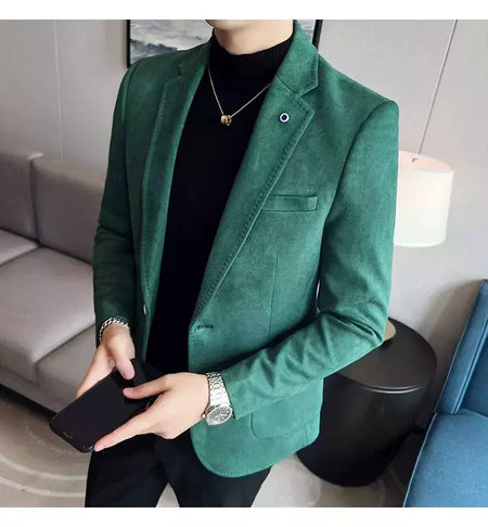 Nova Moda Terno Casaco dos homens Slim Fit Deerskin Veludo Elegante Luxo Blazer Casaco Negócios Casual Casamento Plus Size Terno 4XL-S