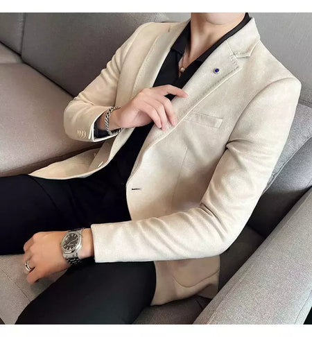 Nova Moda Terno Casaco dos homens Slim Fit Deerskin Veludo Elegante Luxo Blazer Casaco Negócios Casual Casamento Plus Size Terno 4XL-S