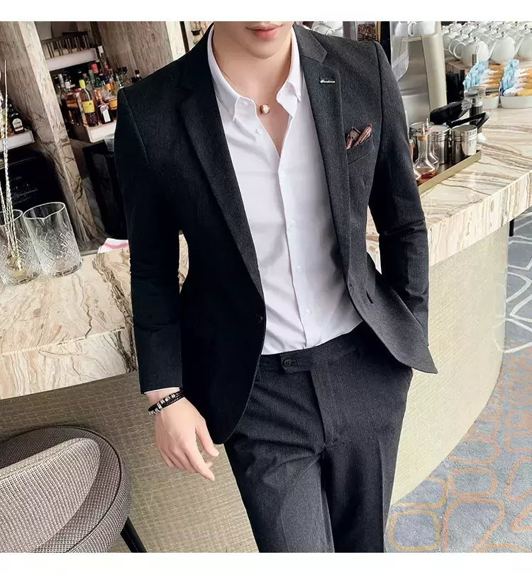 (Blazer + calças) high-end marca formal negócios xadrez terno dos homens noivo vestido de casamento cor sólida palco desempenho smoking S-7XL