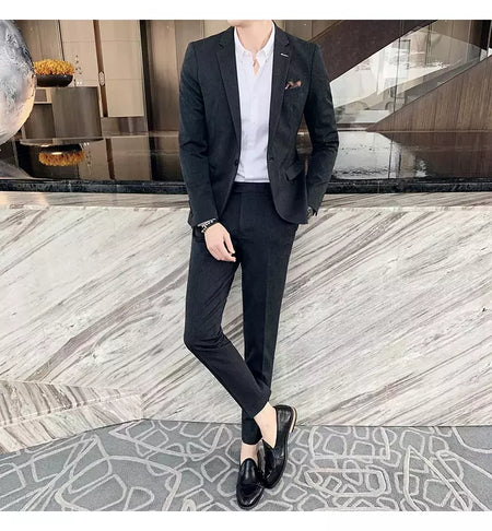 (Blazer + calças) high-end marca formal negócios xadrez terno dos homens noivo vestido de casamento cor sólida palco desempenho smoking S-7XL